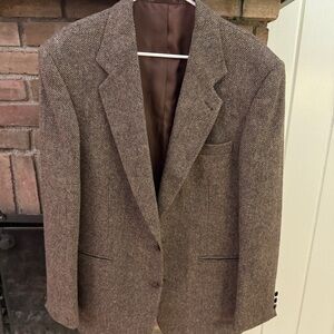 Brown Tweed Sport Coat with Notched Lapel Pure Virgin Wool Mens 40r
